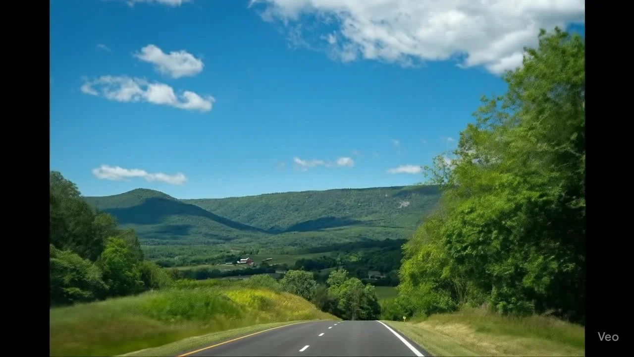 Forested mountain landscape in Massanutten under a bright blue sky
